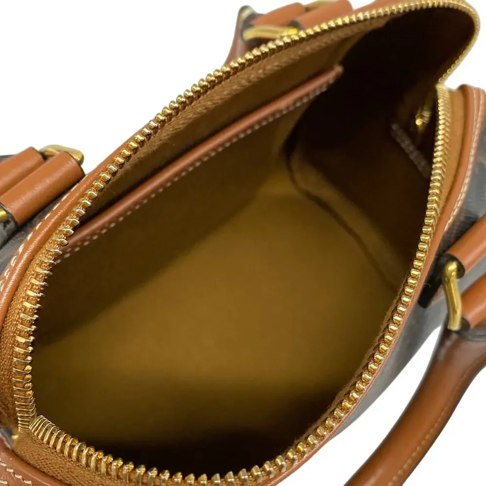 Celine Small Boston/Trionf Canvas Handbag 197582CAS.04LU Black Brown Triomphe